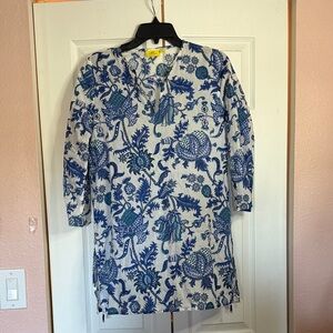 Roller Rabbit Amanda Kurta Blue and White Floral Tunic size XS